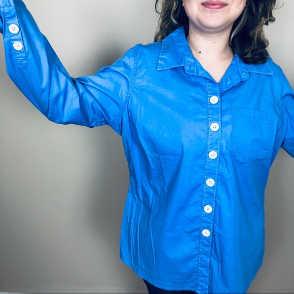 Boden Blue casual cotton button-down blouse - Picture 5 of 8